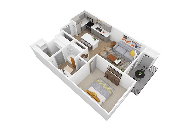 Floor plan for 1 bed, 1 bath, 705 sqft